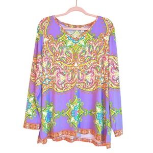 Susan Graver Blouse Women's XL Light Purple Long Sleeve Buttery Material Fun Y2K